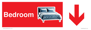Bedroom dementia friendly directional with arrow Red Background